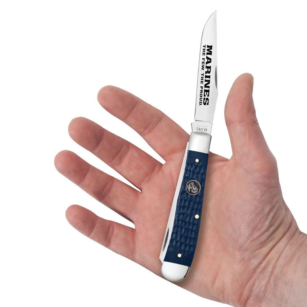 Case US Marine Corps Trapper Jigged Navy Blue Pocket Knife - Image 5